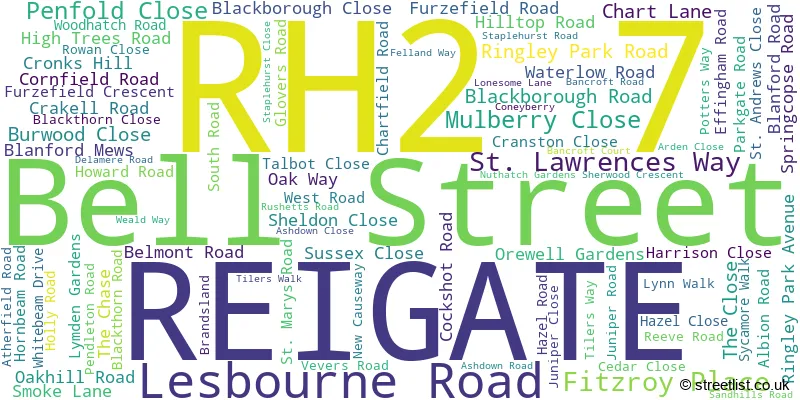 A word cloud for the RH2 7 postcode